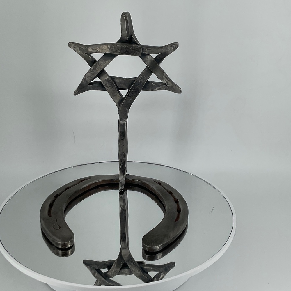 Hand forged Black Star of David Mounted on Horseshoe